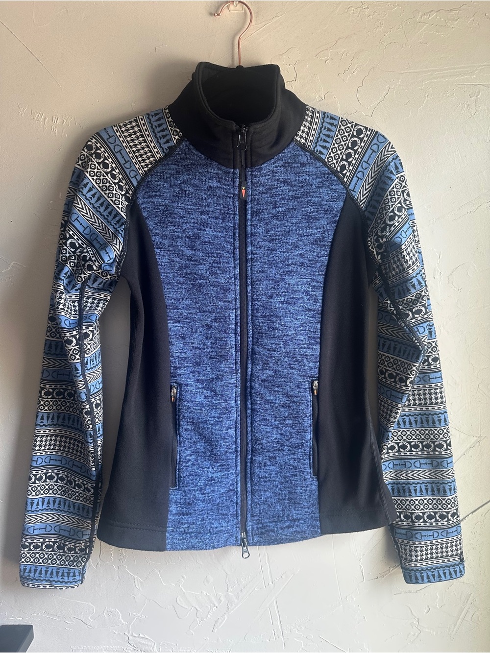 Kerrits Equestrian Fleece Riding Jacket Blue Print Full Zip Athletic Horse Girl